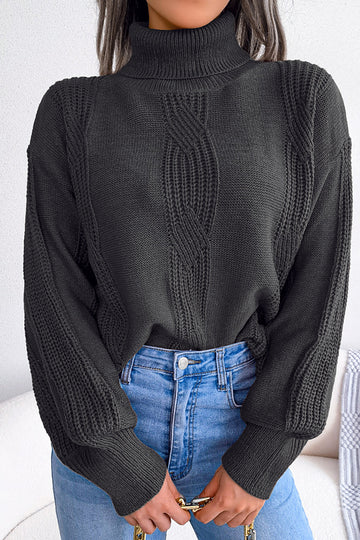 Black High Neck Long Sleeves Knit Sweater Top